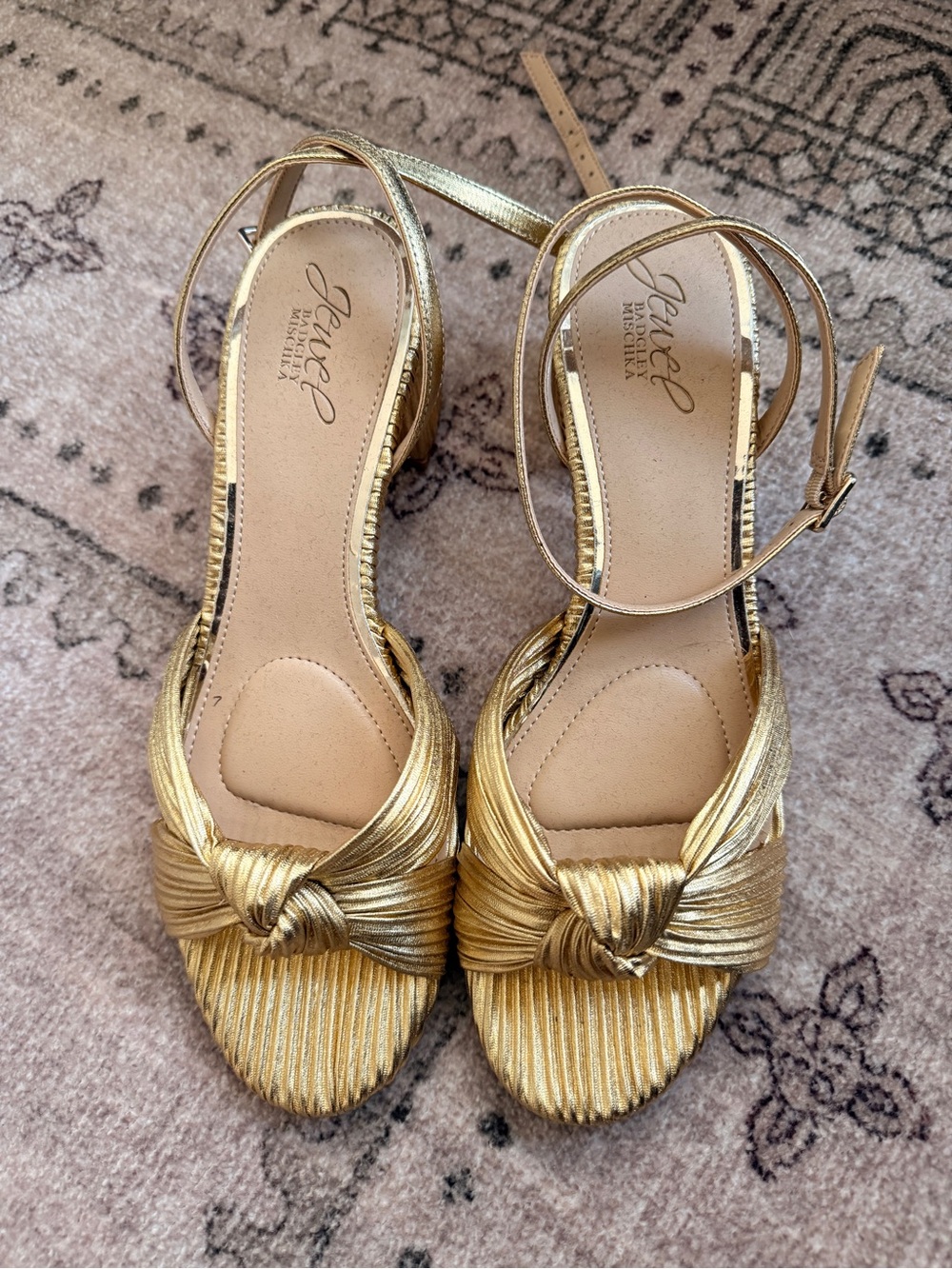 Jewel Badgley Mischka Metallic Gold Knotted Open-Toe Heels